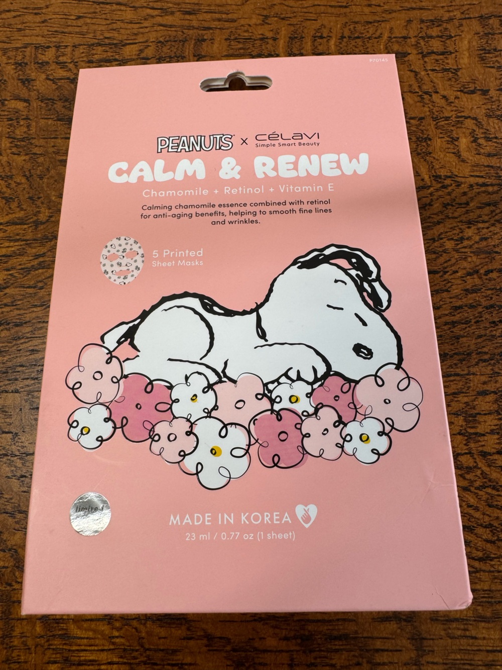 NIB Peanuts x Celavi Calm & Renew Sheet Masks (5-Pack) Limited Edition